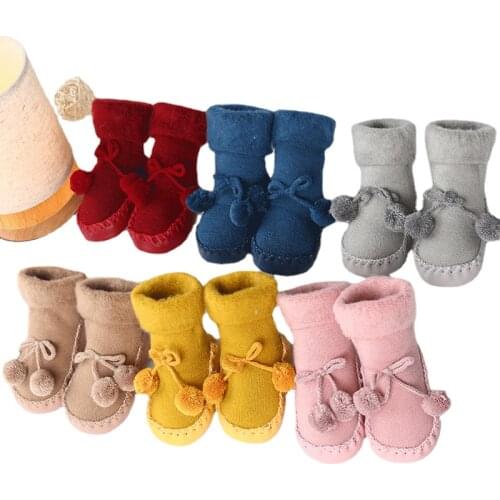 Baby Socks Shoes Newborn Autumn Winter Children Floor Socks Anti Slip Soft Solid Thicken Warm Butterfly Knot Sock for 0-24M