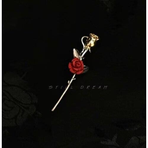 2021 New French Style Red Rose Necklace Pendant Retro Rose Brooch Necklace for Woman Jewelry Wholesale