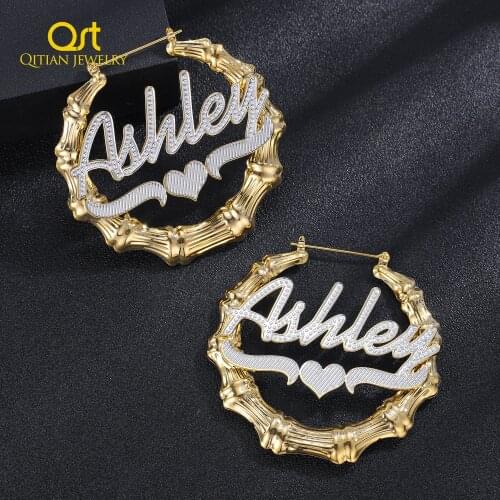 Personalized Stainless Steel Name Earring Double Gold Plated Nameplate Earring Name Charm Earring For Women Sexy Jewelry Gifts