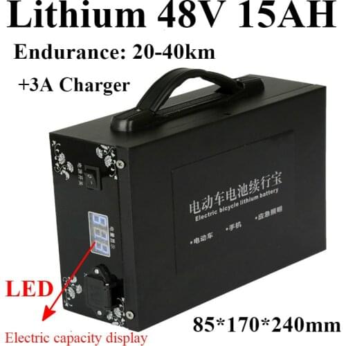 Portable 48v lithium battery electric bike 48V 15AH Li polymer + LED 3A Charger for electric bicycle Emergency lighting LED EV