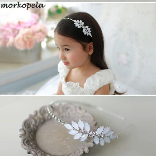 Morkopela Girls Flower Headbands Princess Rhinestone Hairbands Jewelry Party Clear Stone Hair Accessories Ornaments For Gift
