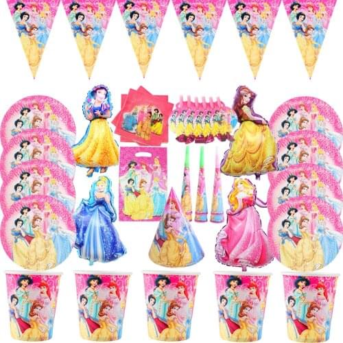 Disney Six Princess Theme Snow White Birthday Party Decoration Cinderella Theme Tablecloth Cup Plate Party Baby Shower Supplies