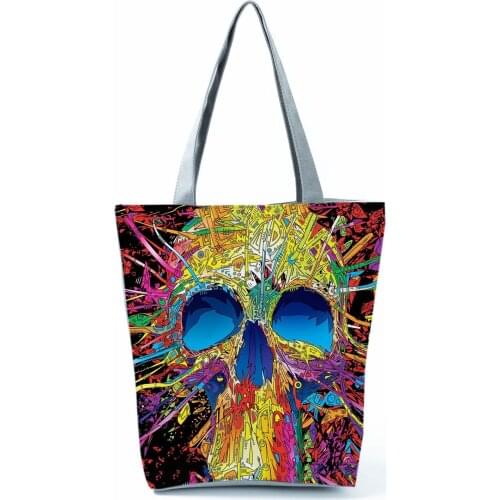 Halloween Skull Print Handbags Girl Candy Shopping Bags Large Capacity Eco Reusable Tote Cool Style Women Shoulder Bag Portable