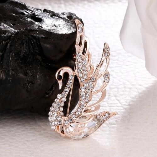 Bridal Wedding Women Handmade Crystal Swan Brooch Pin Jewelry for Party Gift White/Red