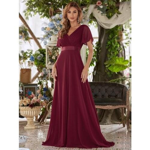 Plus Size Evening Dresses Long Ever Pretty Elegant A Line V Neck Ruffles Chiffon Formal Wedding Party Dress Robe De Soiree 2021