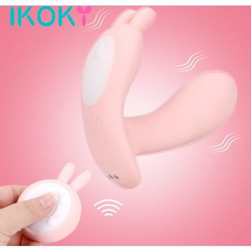 IKOKY 10 Vibration Modes Smart Heating G-spot Clitoral stimulation Remote Control Dildo Vibrator Wearable Rabbit Vibrator