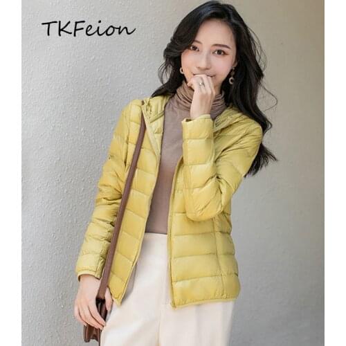 Women Hooded Jackets Plus Size 4XL 5XL 2020 Autumn Female Winter Coat Light Thin Slim Style Warm Duck Down Factory Direct Sale