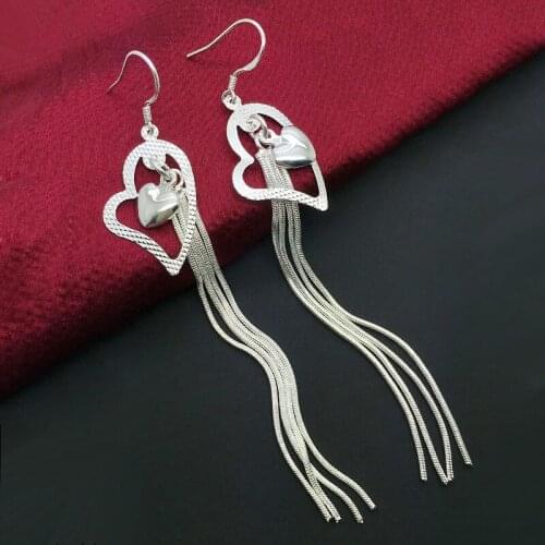 Statement Drop Earrings For Women Heart Earring Tassel Earings Silver color Jewelry Earing Brincos Brinco Love Gift F27