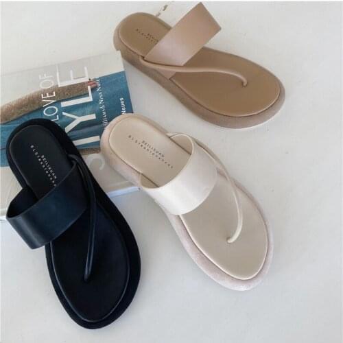 New Chunky Heel Platform Sandals Summer Women Elegant Slip On Sandals Outdoor Casual Beach Flip Flops Ladies Low Heel Slides