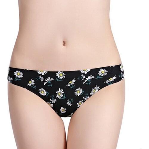 Women Print Thong New Thin Strap Briefs Sexy Low Waist Double Bikini Female Panties Lingerie
