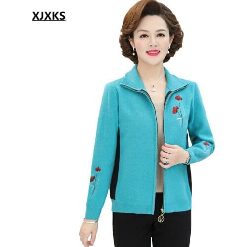 XJXKS 2021 autumn winter new loose plus size women jacket high-quality wool knitted zipper cardigan women sweater coat