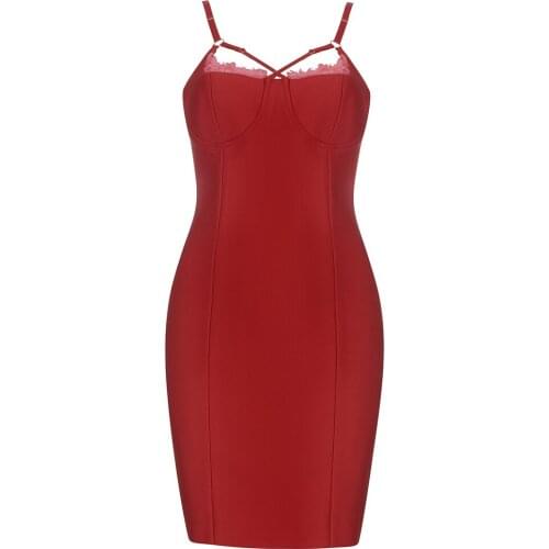 2021 New Summer Sleeveless Bandage Dress Women Sexy Lace Spaghetti Strap Bodycon Club Celebrity Party Mini Dress