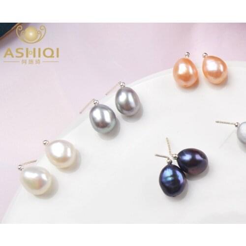 ASHIQI Multi Natural Freshwater Pearl Earrings 925 Sterling Silver Handmade Simple Jewelry for Women