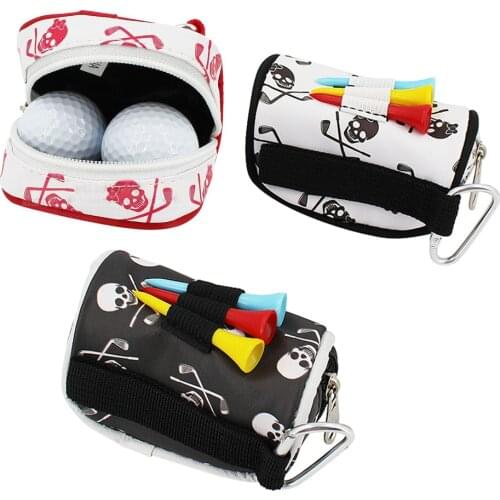 1 Pcs Mini Golf Ball Bag Portable PU Leather Holder Storage 2 Balls and 3 Tee Golf Waist Pouch Closure Carabiner