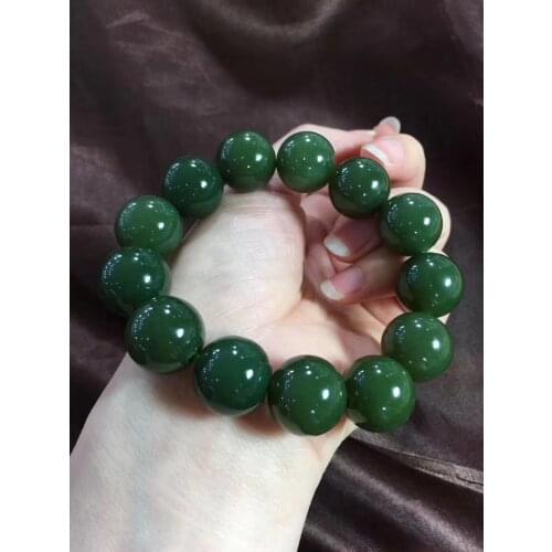 16mm Genuine Green Natural Hetian Jade Gemstone Stretch Big Round Crystal Bead Powerful Natural Stone Bracelet For Women Men