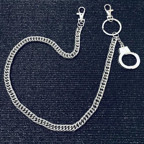 2020 High Quality Long Metal Keyring handcuffs Keychain Chain Hipster Pant Jean Key Wallet Belt Ring Clip Mens HipHop Jewelry