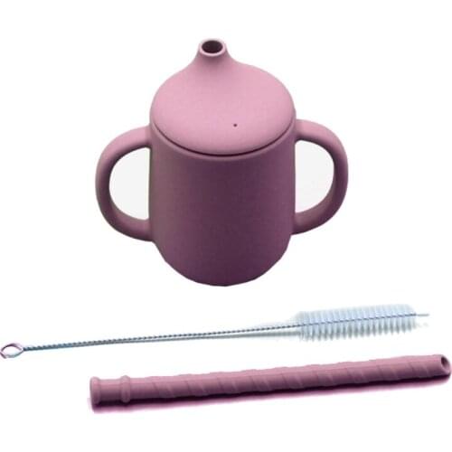 3 Pcs Baby Food Grade Silicone Feeding Sippy Cup Double Handle Drinking Straw Cups Toddler Infants Learning Drinkware