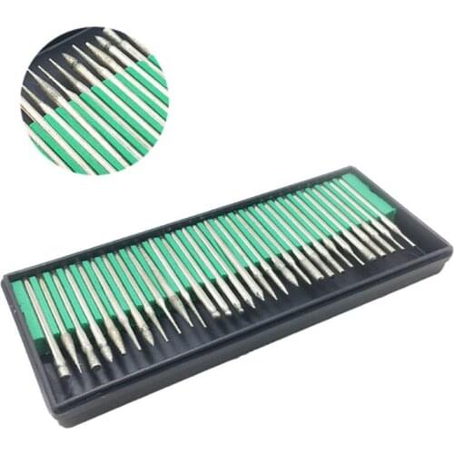 30pcs Burs Diamond Rotary Burr Bits Grinding Head Set For Dremel Carving Engraving Accessories Power Tool 2.35mm