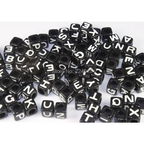 300pcs/7*7mm Random Mixed Black Alphabet /Letter Acrylic Cube Beads Fit Bracelet & Necklace DIY