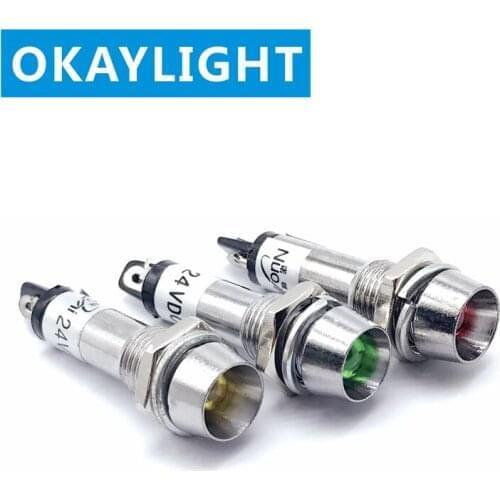 5PCS 8mm metal waterproof with line LED light-emitting two tube indicator signal light 110V Red yellow blue green white