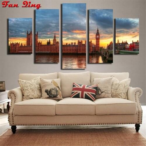 5D Diamond Painting London Big Ben City Landscape Handmade DIY Full rhinestones Diamond Embroidery Cross Embroidery 5pcs