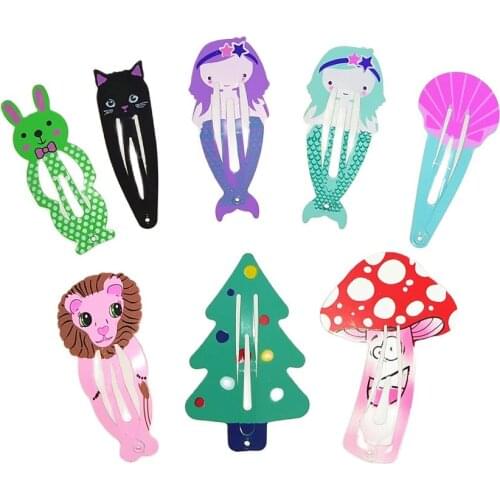 8 pcs different hairpins, cute cartoon baby hair clip set with xmas tree shape of girls hairpin strong clip metal