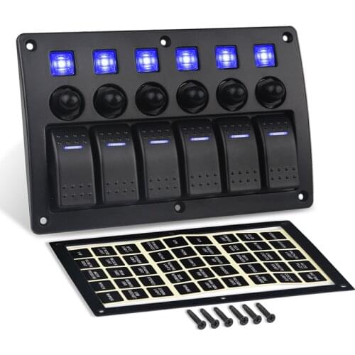 Car Boat Rocker Switch Panel 12v Marine 6 Gang Vehicle Truck Auto Panel Switch Waterproof With Stickers