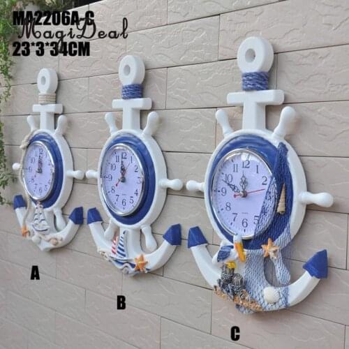 Large 33cm Anchor Clock Beach Theme - Nautical Sailing Ship Wheel Anchor Wall Hanging Decorations Ornament Statue