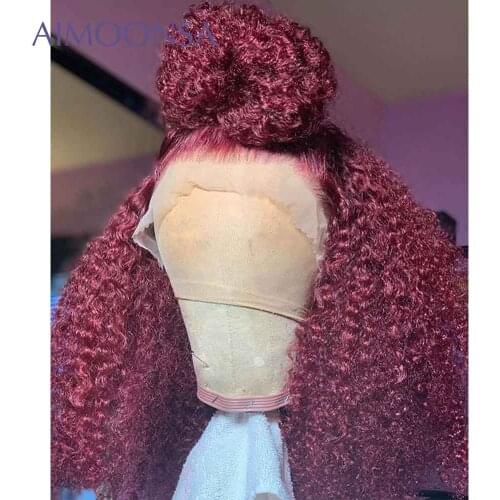 Burgundy Lace Front Wig 99j Kinky Curly Lace Front Wigs 180 Density Pre Plucked Short Bob Human Hair Wigs Colored T Part Remy