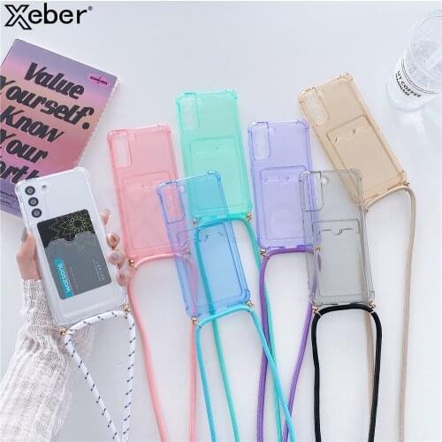 Wallet Card Crossbody Necklace Lanyard Case For Samsung A52 A82 A22 A72 A32 A12 5G A42 S20 FE S21 Note 20 Ultra S10 Plus A02 M02