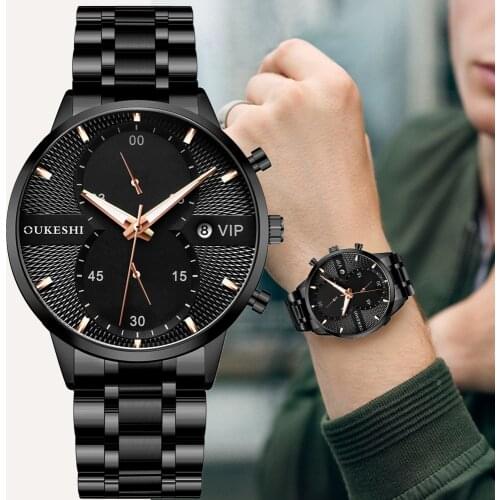 OUKESHI Men Watches 2021 Top Brand Luxury Stainless Steel BLACK Waterproof Quartz Watch Men Fashion Male Sport Military Watch