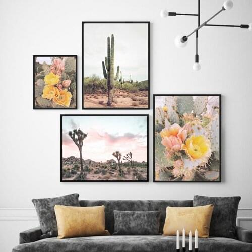 Cactus Flower Photography Posters Boho Style Cacti Botanical Floral Canvas Painting Joshua Tree Prints Arizona Wall Art Decor