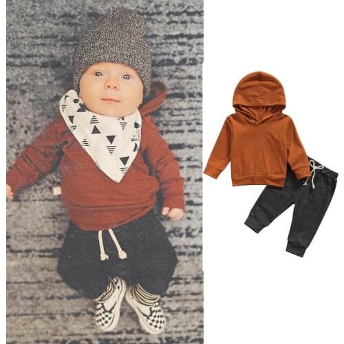 0-3 Years Full Sleeve Baby Boy Baby Hooded Sweater Trousers Elastic Waist Drawstring Casual Style Loose Version Spring Clothing