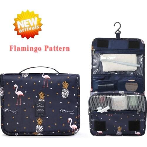 Travel Toiletry Bag, NEW Flamingo Pattern Portable Hanging Travel Wash Bag Foldable Make up Bags with Hook Organizer Bags