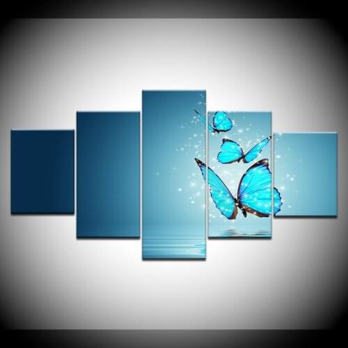 HD Home Decoration Canvas Framework Living Room Printed Modern 5 Panel Butterfly Pictures Painting Wall Art Modular Poster