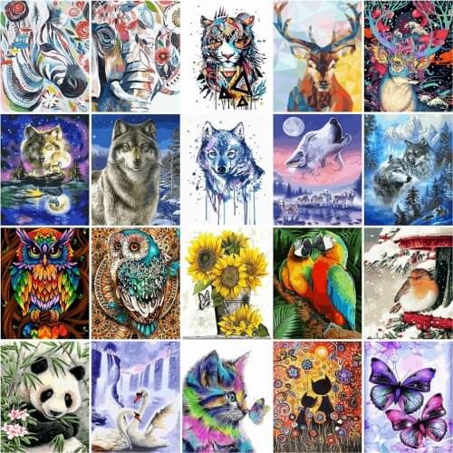 HUACAN Cat Animals Oil Painting Art Gift DIY Pictures By Numbers Owl Kits Home Decoration