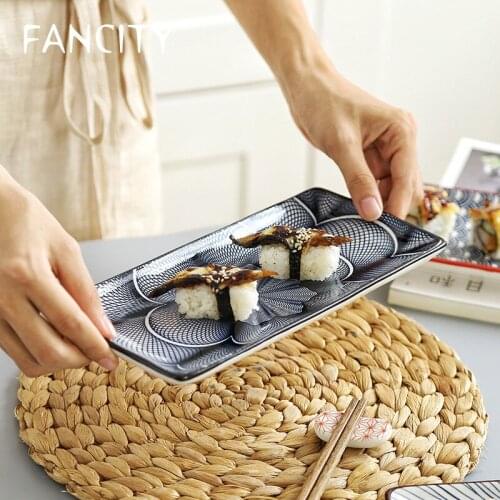 FANCITY Ceramic household plates, rectangular sushi plates, creative snack plates, household rectangular dishes