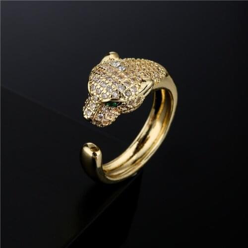 Wholesale High Quality Gold Color Copper Open Party Rings 2021 New Hot CZ Pave Setting Leopard Charm Ring Femme Bijoux