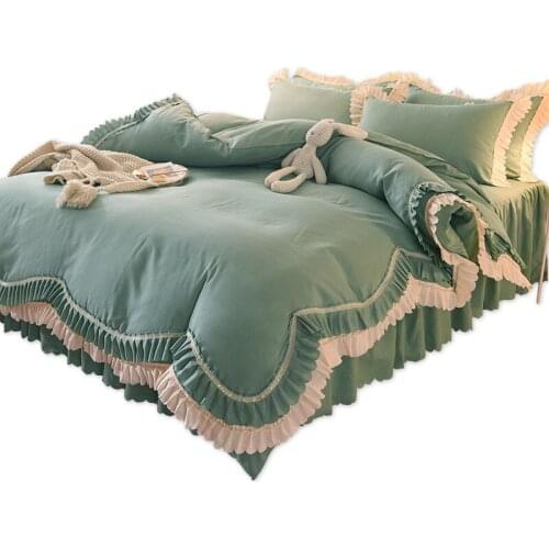 Double-Layer Flounce Quilt Cover Four-Piece Set Bed Skirt Princess Style Pure Cotton Non-Slip Bedspread bedding set