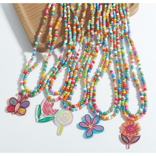 Vedawas Korean Resin Flower Butterfly Beaded Necklace for Women Fresh Multicolored Layer Collar Choker Necklace Jewelry Gifts