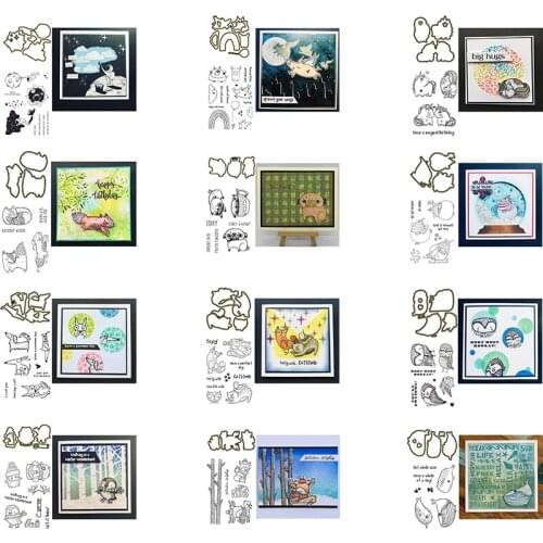 Space Piggy Unicorn Whale Pugs Fox Cutting Dies With Clear Silicone Stamps Snowman Winter Wishes Words DIY Scrapbooking 2021 New