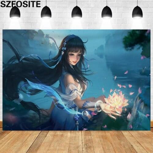 Beautiful Cartoon Beauty Lotus Princess Picture Game Glory Party Background Girl Birthday Room Wall Decoration Photography Photo