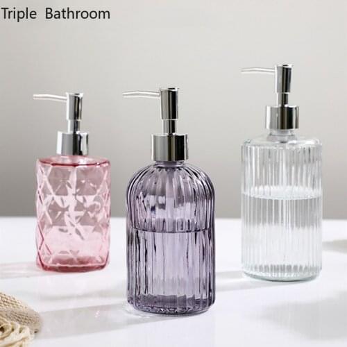 Light Luxury Soap Dispenser Bottle Glass Household Empty Pump Bottle Shampoo Shower Gel Liquid Container Bathroom Supplies