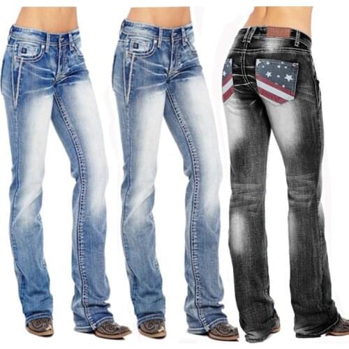 Summer 2021 Womens Jeggings Women Casual Skinny Mid Waist Bell Bottom Jeans Boot Cut Denim Pants Woman Plus Size Trousers