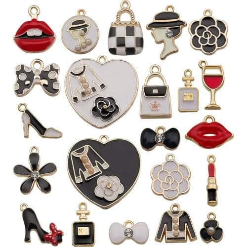 Mix 23pcs/pack Lady Shoes Mouth Enamel Charms Gold Color Pendants DIY Jewelry Making Handmade Craft