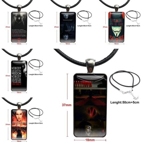 Fashion Glass Cabochon Pendant Rectangle Necklace Choker Necklace Jewelry V For Vendetta Quotes For Women Girls Handmade Cheap