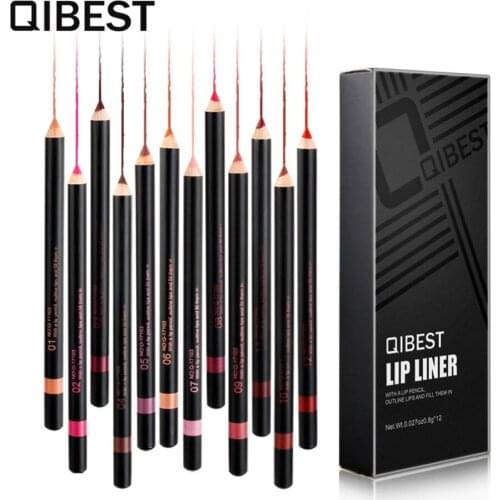 QIBEST Brand Makeup set 12pcs/lot maquillaje Professional Lip liner Pencil Lasting Cosmetic lotes al por mayor Lipstick