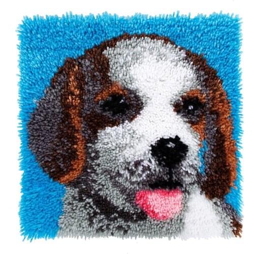 Latch Hook Kits Pre-printed Puppy Pattern on Canvas DIY Rug Embroidery Set Crocheting for Kids and Adults Home Decoration