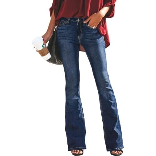 New Fashion Casual Women Vintage Jeans Flare Stretch Denim Pants Ladies High Waist Bootleg Casual Trousers Wide Leg Pants