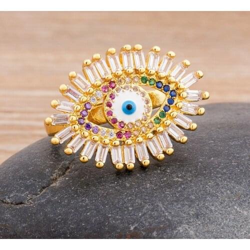 New Design Top Quality Copper CZ Evil Eye Rings Charm Turkey Lucky Eyes 3 Colors Choice Adjustable Rings Jewelry Gift For Women